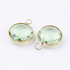 Golden Tone Brass Glass Flat Round Pendants GLAA-M003-E-06G-2