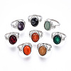 Natural Mixed Gemstone Oval Finger Rings RJEW-N044-03-3