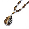 Natural Tiger Eye Pendant Necklaces NJEW-P241-C05-2