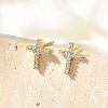 Brass Micro Pave Clear Cubic Zirconia Stud Earrings EJEW-R016-26G-18-1