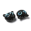 Opaque Resin Black Cat Shaped Beads with Glass Eye RESI-D050-17C-3