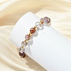 Round Natural Rutilated Quartz & Brass Beaded Stretch Bracelets for Women BJEW-JB14054-2