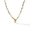 304 Stainless Steel Teardrop Pendant Natural African Turquoise(Jasper) Round Beaded Necklaces for Women WGE7304-01-5