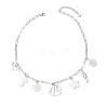 Alloy & Natural White Shell Pendant Brass Paperclip Chain Necklaces for Women NJEW-JN05406-01-4