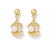 Shell Shape Brass Micro Pave Clear Cubic Zirconia Dangle Stud Earrings EJEW-F895-13G-4