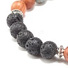 Natural Mixed Stone & Wood & Lava Rock Round Beads Stretch Bracelet BJEW-JB07133-7