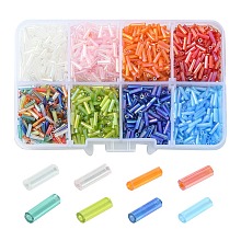 96G 8 Colors Transparent Colours Rainbow Glass Bugle Beads SEED-YW0002-34