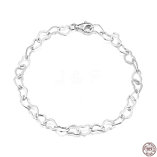 Rhodium Plated 925 Sterling Silver Heart Link Chain Bracelets BJEW-I314-057C-P