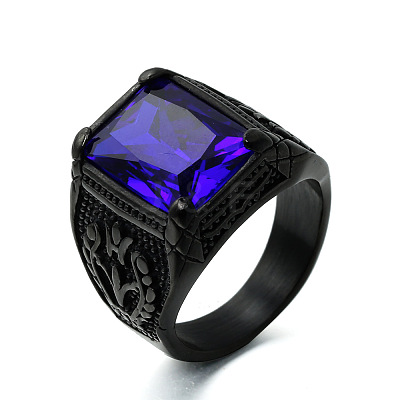 316L Stainless Steel & Cubic Zirconia Men's Vintage Carved Finger Rings FS-WG82D33-67-1
