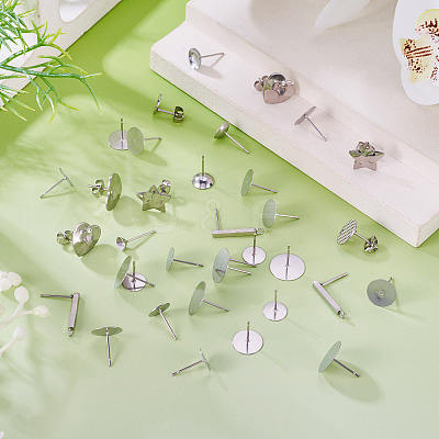 100Pcs Mixed Shapes 304 Stainless Steel Stud Earring Settings & Findings STAS-TA0005-88-1