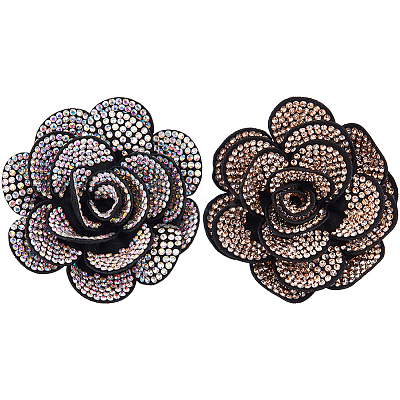 2Pcs Velet & Rhinestone Brooches JEWB-FH00025-1