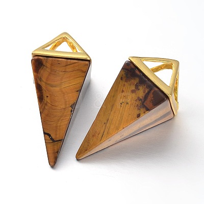 Natural Tiger Eye Point Pendulum Pendants X-G-E301-07G-1