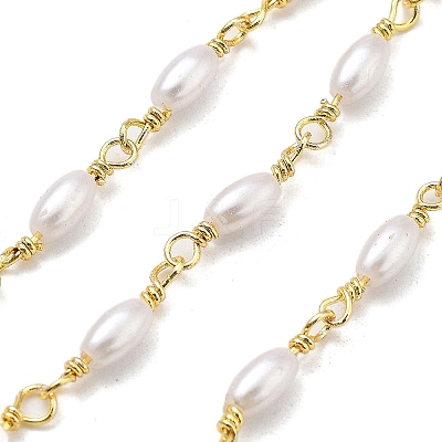 Brass & ABS Plastic Pearl Oval Link Chains CHC-G024-10G-1
