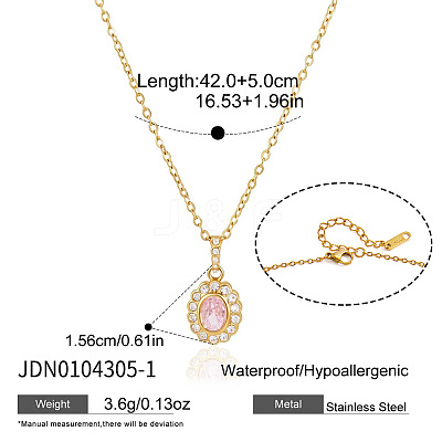 304 Stainless Steel Pave Pink Cubic Zirconia Pendant Necklaces for Women WG5BDEC-01-1