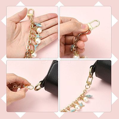 4Pcs 4 Styles Alloy Rhinestone with Acrylic Pearl Bead Charm Cable Chain Bag Decorative Chains HJEW-FS00060-04-1