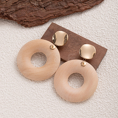 Wood & Iron Dangle Stud Earrings WGBF754-09-1