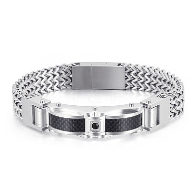 304 Stainless Steel Pave Cubic Zirconia Wheat Chain Bracelets for Men's FS-WGC4B47-11-1