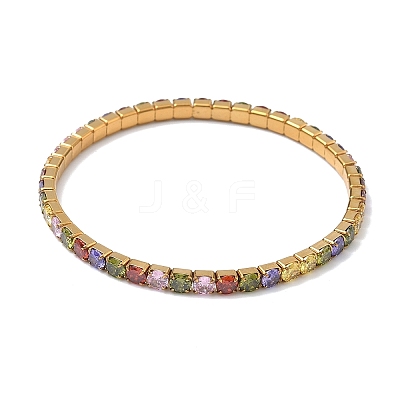 304 Stainless Steel Micro Pave Colorful Cubic Zirconia Tennis Bracelets for Women BJEW-G779-02G-1