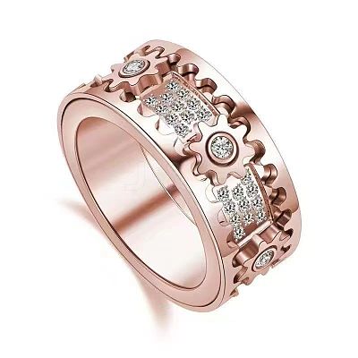 Gear Brass Micro Pave Clear Cubic Zirconia Rotatable Finger Rings FS-WGBD3BF-21-1