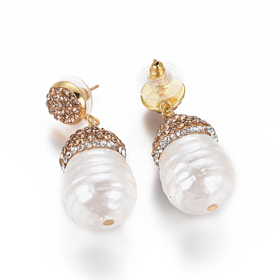 Natural Pearl Dangle Stud Earrings EJEW-F230-03G-1