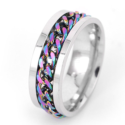 304 Stainless Steel Rotatable Chain Finger Rings for Men FS-WG60CA3-22-1