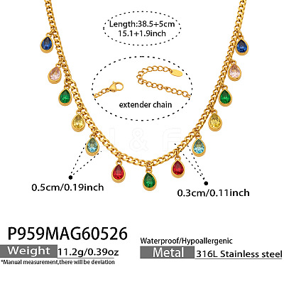 316L Surgical Stainless Steel Pave Cubic Zirconia Milti Teardrop Pendant Bib Necklaces for Women WGB3ADE-03-1