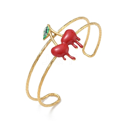 304 Stainless Steel Enamel Red Cherry Open Cuff Bangles for Women SA-CBA0444-02G-1