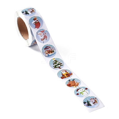 8 Patterns Christmas Round Dot Self Adhesive Paper Stickers Roll DIY-A042-01D-1