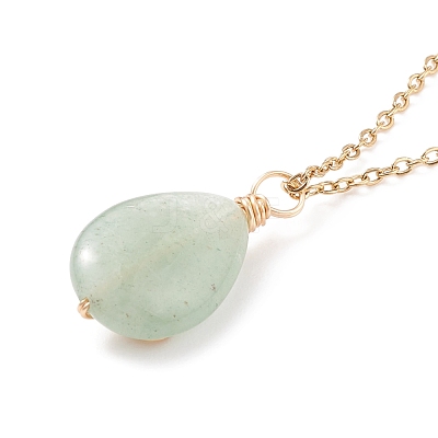 Natural Green Aventurine Teardrop Pendant Necklace NJEW-JN03900-02-1