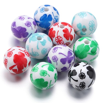 10Pcs Opaque Printed Acrylic Beads OACR-S146-02-1