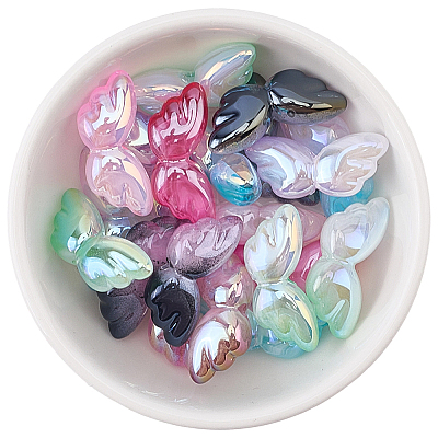 20Pcs UV Plating Opaque Acrylic Beads OACR-PA0001-90-1