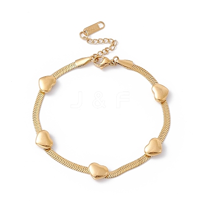 Ion Plating(IP) 304 Stainless Steel Heart Beaded Herringbone Chain Bracelet for Women BJEW-G656-05G-1