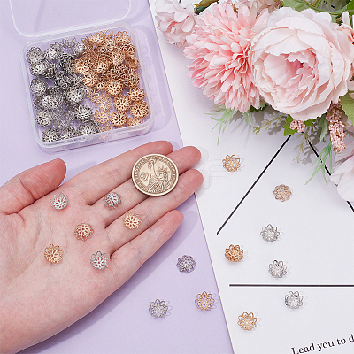200Pcs 2 Colors Brass Fancy Bead Caps KK-UN0004-97-1