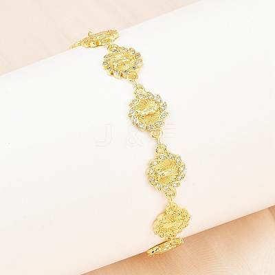 Virgin Mary Theme Brass Micro Pave Clear Cubic Zirconia Link Chain Bracelets for Women BJEW-A090-08B-G-1