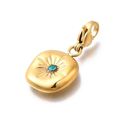 Flat Round 304 Stainless Steel Rhinestone Pendants Decoration STAS-R159-53G-01-1
