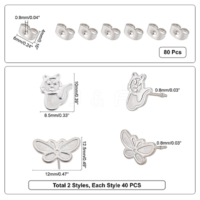 40Pcs 2 Style 304 Stainless Steel Stud Earring Settings for Enamel STAS-DC0003-41-1