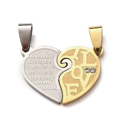 304 Stainless Steel Rhinestone Split Pendants STAS-F368-21GP-1