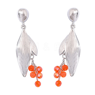 Zinc Alloy Leaf Stud Dangle Earrings with Rhinestone Tassel WGF38D3-02-1