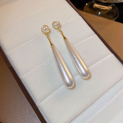 Alloy Imitation Pearl Teardrop Dangle Stud Earrings FS-WG4E5ED-01-1