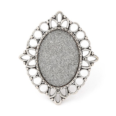 Vintage Adjustable Iron Flower Finger Ring Components Alloy Cabochon Bezel Settings PALLOY-O036-03AS-1