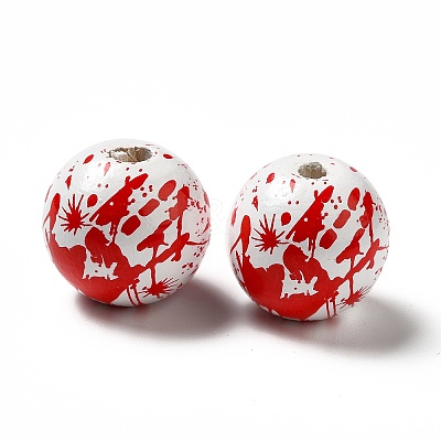 Halloween Theme Printed Natural Wooden Beads WOOD-L020-C01-1