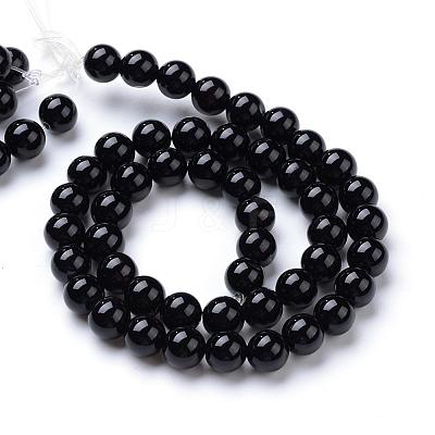 Natural Dyed & Heated Black Onyx Round Bead Strands G-T055-4mm-10-1