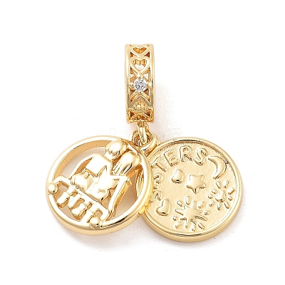 Rack Plating Brass Micro Pave Clear Cubic Zirconia Ruropean Dangle Charms KK-C063-11G-1