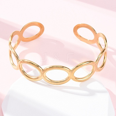 304 Stainless Steel Cuff Bangles for Women BJEW-D306-02G-1