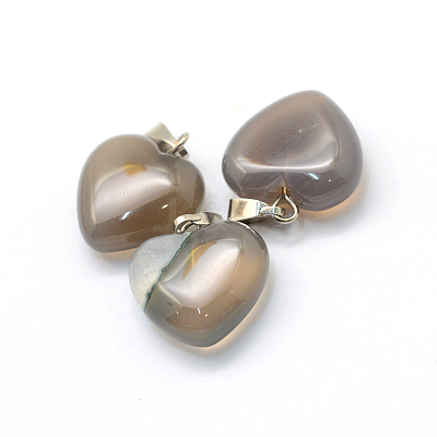 Heart Natural Grey Agate Pendants G-Q371-04-1