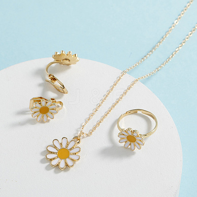 Daisy Alloy Enamel Pendant Necklaces & Earrings & Rings Sets FS-WG99D8E-01-1