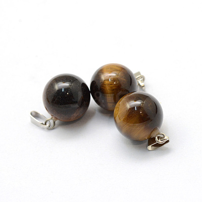 Round Natural Tiger Eye Pendants G-Q434-08-1