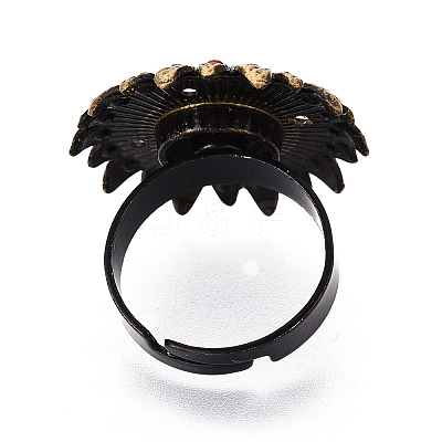 Adjustable Flower Alloy & Iron Rhinestone Bezel Cup Ring Base with Rotatable Tray MAK-T012-09AB-1