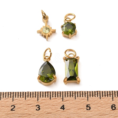 4Pcs 4 Styles 304 Stainless Steel & Glass Pendants GL-CBAC8BB-01G-08-1