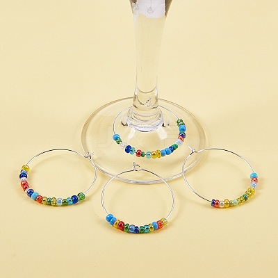 Brass Wine Glass Charm Rings Hoop Earrings KK-PH0028-01S-1